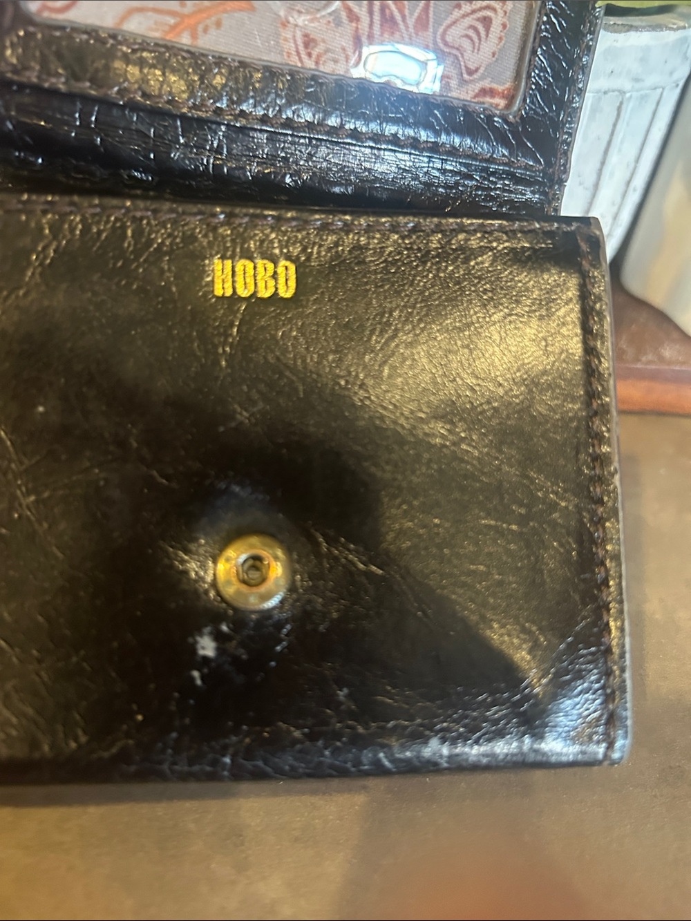 HOBO Black Leather ID Card Holder with Gold Logo - Picture 5 of 6